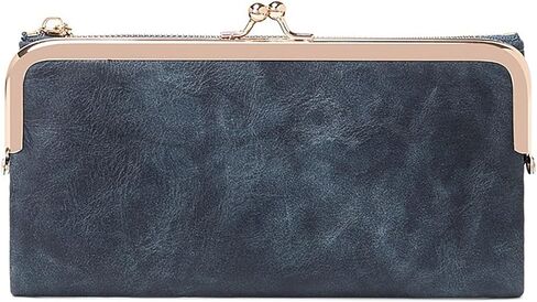Vintage Bifold Genuine Leather Wallet for Women with Kiss Lock and Zip Coin Pocket (Green) in Saudi Arabia