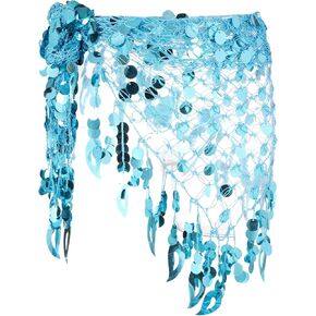 MECCANIXITY Women's Belly Dance Hip Scarf with Sequins Mesh Triangle Wrap Skirts Waist Chain for Music Festival Party Costume Performance(Gold Tone) in Kuwait