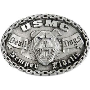Indiana Metal Craft USMC Devil Dogs Pewter Buckle with Belt - MADE IN USA in Saudi Arabia