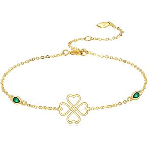 DOVRAN 14K Gold Celtic Knot Bracelet for Women Real Gold Emerald Link Chain Foot Bracelet Green Irish Jewelry Gifts for Mom Wife Girlfriend in Kuwait