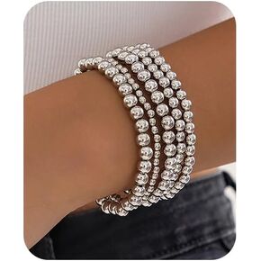 5Pcs Gold Beaded Bracelets 14K Gold Bracelets for Women Bracelet Stack Trendy Stretch Bead Bracelets Silver Bead Bracelet Dainty Jewelry for Women in Kuwait