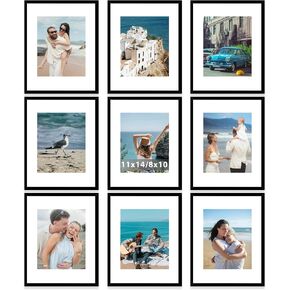 9 Pack 12x12 Picture Frame Gallery Wall Frame Set for 8x8 or 10x10 with 2 Mat or 12x12 Without Mat, Square Collage Wall Decor Photo Frames Bulk Set of 9 for Wall Hanging, Black in Saudi Arabia