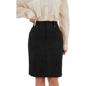 تنورة نسائية من جلد الغزال الصناعي بطول الركبة بخصر عالٍ تنانير عصرية بسحاب للخريف والشتاء للنساء مع جيوب in Kuwait