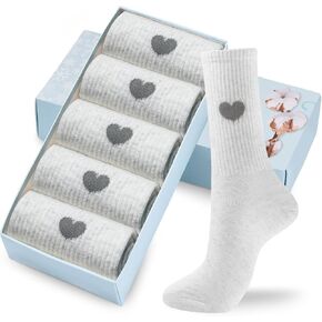 Corlap Women's Cute Cotton Crew Athletic Running Socks - Ankle High, Novelty Fun Heart Design 5-Pairs (Gift Box) in Kuwait