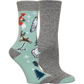 Columbia Woodland Animals Medium Weight Thermal Socks, 2 Pair, Lt Mint/Grey, One Size in Saudi Arabia