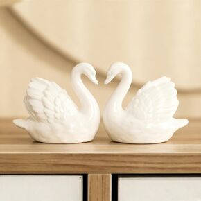 2 Pieces White Black Swan Sculpture Decor, Elegant Ceramic Swan Couple Figurine Statue for Home Office Decor Living Room Shelves Fireplace Coffee Table Decor in Saudi Arabia