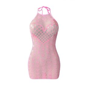 SweatyRocks Women's Heart Fishnet Halter Lingerie Dress Open Back Sleeveless Babydoll Lingerie in Saudi Arabia