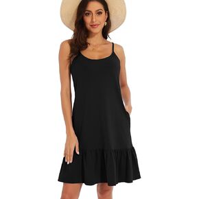 TAIPOVE Women Built in Bra Adjustable Cami Dress Spaghetti Straps Sleeveless Nightgowns Swim Coverup w/Pockets in Kuwait