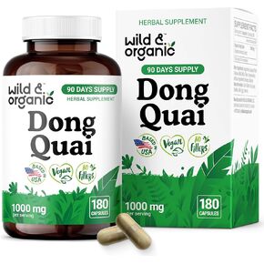 Wild & Organic Dong Quai Capsules for Women - 1000 mg per Serving - Dong Quai Root Supplement - 45-Day Supply - Traditional Angelica Sinensis - Non-GMO, Vegan - 90 Count in Kuwait