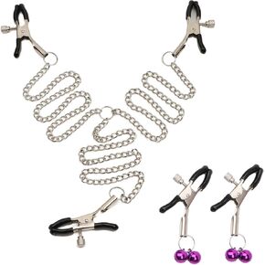 مجوهرات الجسم غير ثقب الحلمة المشابك مع سلسلة قلادة الفولاذ المقاوم للصدأ الجسم سلسلة وهمية الجسم مجوهرات حلقة الحلمة كليب للعب الكبار للنساء هدية - Sliver_Purple in Kuwait