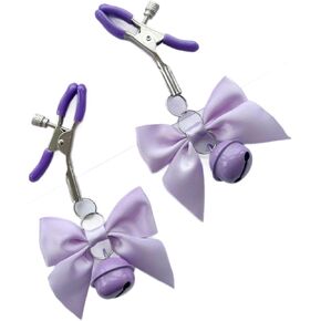 قطعتان من مشابك الحلمة، مجوهرات للجسم غير قابلة للثقب مع أجراس على شكل فيونكة، مشابك تزيين من الفولاذ المقاوم للصدأ للنساء والرجال (أرجواني) in Kuwait