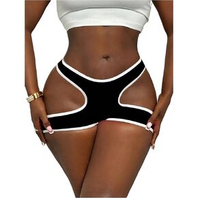 WDIRARA Women's Cut Out Bikini Bottoms Contrast Binding Low Rise Swimsuits Shorts in Kuwait