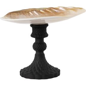 Natural Mussel Shell Jewelry Dish for Vanity - Elegant Mother of Pearl Trinket Tray on Black High-Legged Glass Stand | Ring Holder Organizer for Bedroom & Bathroom Decor | 6.69"x5.11" Unique Gift in Saudi Arabia