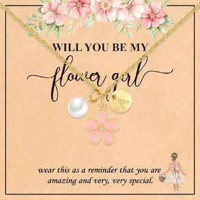 هدايا عيد الحب للأطفال - هدية فتاة الزهرة، قلادة بالحرف الأولي لفتاة الزهرة، هدايا مقترحة مطلية بالذهب عيار 14 قيراط في حفل الزفاف in Kuwait