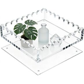 Acrylic Tray with Ultra-Strong Magnetic Mat- 7.9×7.9 Customizable Serving & Display Tray, Clear Scalloped Vanity Jewelry Organizer, Picture Frame Bathroom Tray Decor, Unique Gift for Women Girls in Saudi Arabia