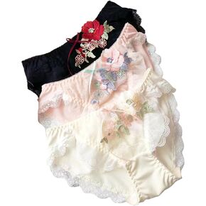 Women's Lace Trim Ruffle Panties with Floral Applique, Delicate Lace Petite Cute Lace Underwear for Women 3-Pack in Saudi Arabia
