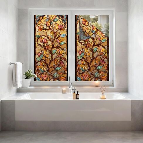 Decorative Privacy Window Film Warm Floral Vine Stained Glass Style Window Cling for Kitchen Bathroom Living Room in Saudi Arabia
