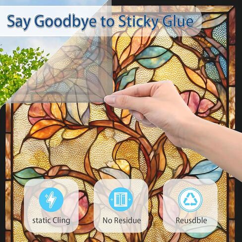 Decorative Privacy Window Film Warm Floral Vine Stained Glass Style Window Cling for Kitchen Bathroom Living Room in Saudi Arabia