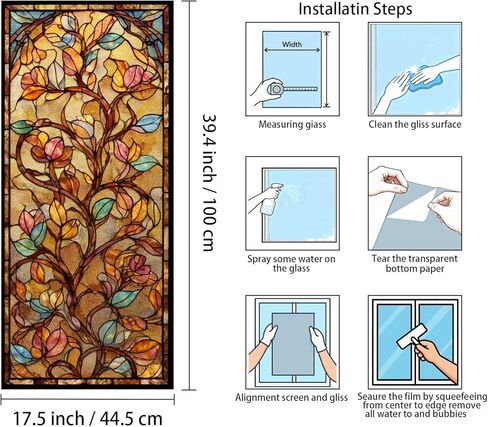 Decorative Privacy Window Film Warm Floral Vine Stained Glass Style Window Cling for Kitchen Bathroom Living Room in Saudi Arabia