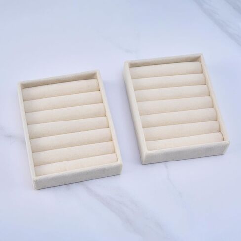 Ring Tray - 2PCS Small Jewelry Organizer, Velvet Rings & Earrings Display Tray with Storage Insert (Beige) in Saudi Arabia