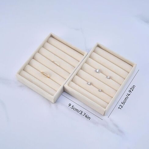 Ring Tray - 2PCS Small Jewelry Organizer, Velvet Rings & Earrings Display Tray with Storage Insert (Beige) in Saudi Arabia