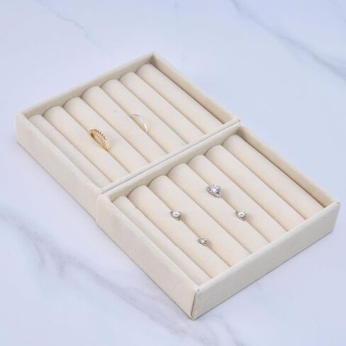 Ring Tray - 2PCS Small Jewelry Organizer, Velvet Rings & Earrings Display Tray with Storage Insert (Beige) in Saudi Arabia