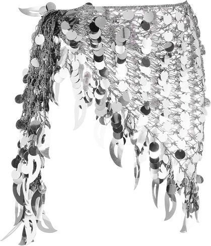 MECCANIXITY Women's Belly Dance Hip Scarf with Sequins Mesh Triangle Wrap Skirts Waist Chain for Music Festival Party Costume Performance(Gold Tone) in Saudi Arabia