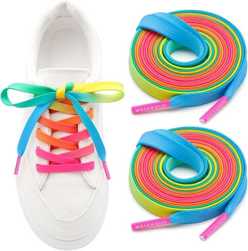 Pattern Printed Shoe Laces: 2 Pairs 8MM Wide Flat Colorful Shoelaces in Saudi Arabia