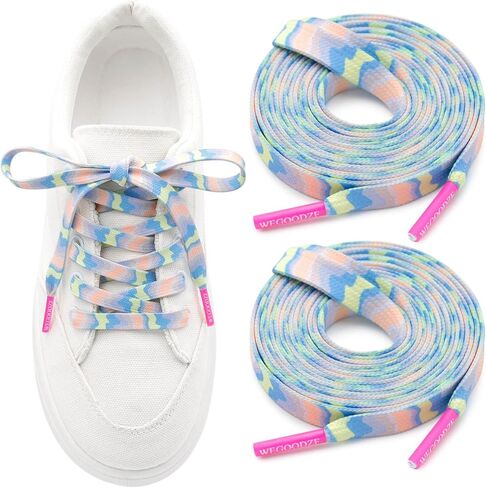 Pattern Printed Shoe Laces: 2 Pairs 8MM Wide Flat Colorful Shoelaces in Saudi Arabia