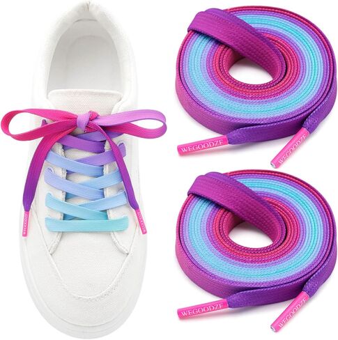 Pattern Printed Shoe Laces: 2 Pairs 8MM Wide Flat Colorful Shoelaces in Saudi Arabia