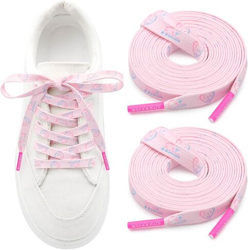 Pattern Printed Shoe Laces: 2 Pairs 8MM Wide Flat Colorful Shoelaces in Saudi Arabia