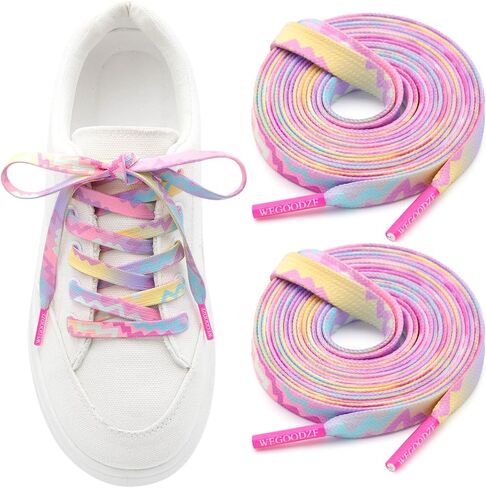 Pattern Printed Shoe Laces: 2 Pairs 8MM Wide Flat Colorful Shoelaces in Saudi Arabia