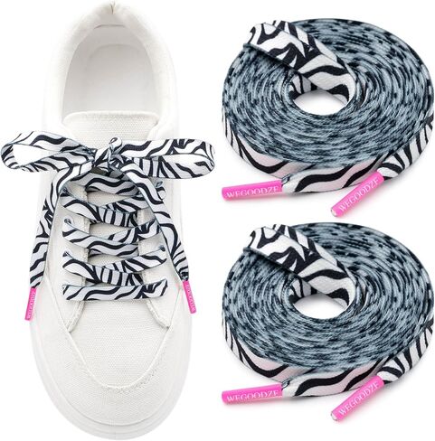 Pattern Printed Shoe Laces: 2 Pairs 8MM Wide Flat Colorful Shoelaces in Saudi Arabia
