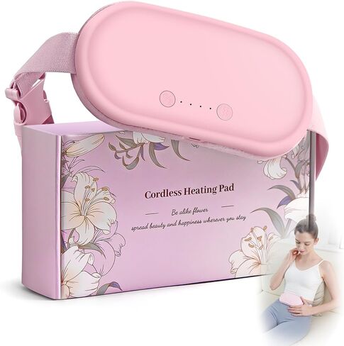 Portable Electric Heating Pad for Period Cramps, Menstrual Heating Pads with 4 Heat Levels and 4 Vibrating Modes for Women Stomach Pain Relief-Pink in Saudi Arabia