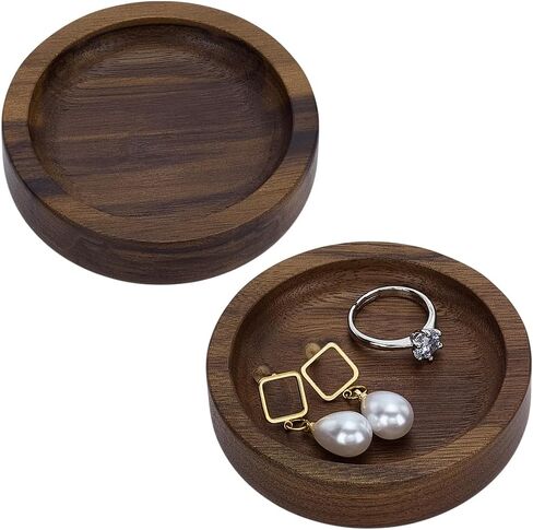 FINGERINSPIRE 2 PCS Acacia Wood Ring Trays 2.76inch Diameter Flat Round Wood Jewelry Plates Camel Color Trinket Dish Tray for Rings Necklaces Earring Jewelry Keys Small Items Display Storage in Saudi Arabia