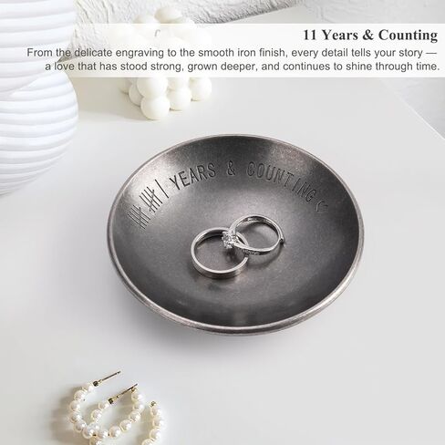 11 Year Anniversary Wedding Gifts for Him, 11th Anniversary Jewelry Tray for Her Wife Couple Husband, Steel Gifts Ring Holder Dish & Card & Gift Box, 4" in Saudi Arabia
