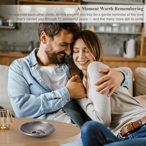 11 Year Anniversary Wedding Gifts for Him, 11th Anniversary Jewelry Tray for Her Wife Couple Husband, Steel Gifts Ring Holder Dish & Card & Gift Box, 4" in Saudi Arabia