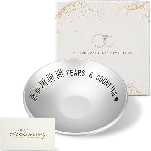 11 Year Anniversary Wedding Gifts for Him, 11th Anniversary Jewelry Tray for Her Wife Couple Husband, Steel Gifts Ring Holder Dish & Card & Gift Box, 4" in Saudi Arabia