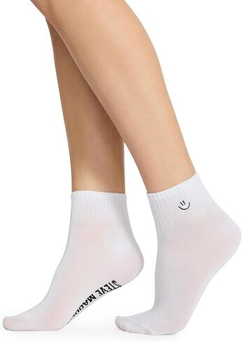 STEVE MADDEN ربع رياضي للسيدات 6 قطع Smiley Emb، أبيض، أسود، 9-11 in Saudi Arabia