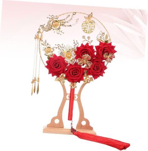 Ciieeo Delicate Floral Hand Fan Retro Chinese Style Wedding Accessory with Tassel Luxurious Alloy Design for Elegant Celebrations and Home Decoration for Brides and Guests in Saudi Arabia