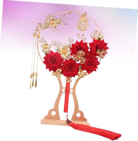 Ciieeo Delicate Floral Hand Fan Retro Chinese Style Wedding Accessory with Tassel Luxurious Alloy Design for Elegant Celebrations and Home Decoration for Brides and Guests in Saudi Arabia