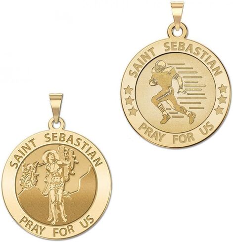 PicturesOnGold.com Football - Saint Sebastian Doubledside Sports Religious Medal 3/4 Inch in Solid 14K Yellow Gold in Saudi Arabia
