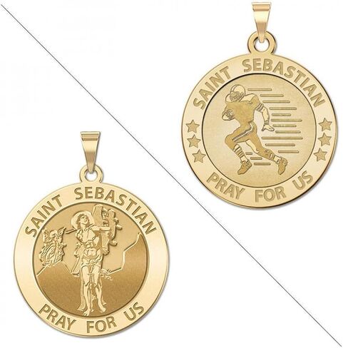 PicturesOnGold.com Football - Saint Sebastian Doubledside Sports Religious Medal 3/4 Inch in Solid 14K Yellow Gold in Saudi Arabia