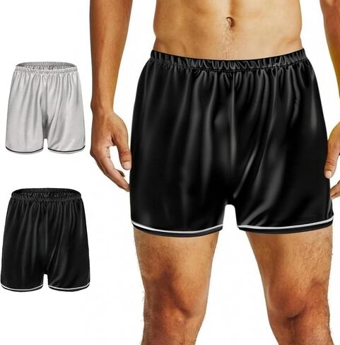2 Pack Men Athletic Shorts Set Solid Color Loose Fit Boxer Style Shorts Lightweight Stretch Waist Workout Lounge Sleep Shorts in Saudi Arabia