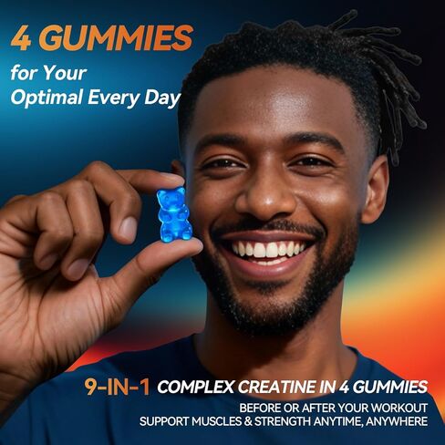Creatine Monohydrate Gummies Complex 8000mg for Men & Women, Sugar Free Creatine Gummy with L-Taurine, BCAA 2:1, B12＆6, for Muscle Growth, Energy Boost & Recovery, Vegan, Gluten-Free, 120 Count in Kuwait