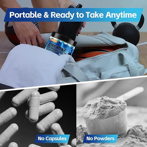 Creatine Monohydrate Gummies Complex 8000mg for Men & Women, Sugar Free Creatine Gummy with L-Taurine, BCAA 2:1, B12＆6, for Muscle Growth, Energy Boost & Recovery, Vegan, Gluten-Free, 120 Count in Kuwait