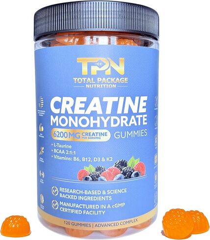 Creatine Monohydrate Gummies, 6200mg Creatine plus Taurine, BCAA, D3, K2 and B Vitamins, Best Creatine for Women and Men, Pre Workout Gummies, Increase Strength, Build Muscle, Vegan -120 pieces, Berry in Saudi Arabia