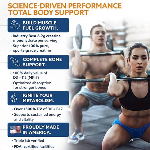 Creatine Monohydrate Gummies, 6200mg Creatine plus Taurine, BCAA, D3, K2 and B Vitamins, Best Creatine for Women and Men, Pre Workout Gummies, Increase Strength, Build Muscle, Vegan -120 pieces, Berry in Saudi Arabia