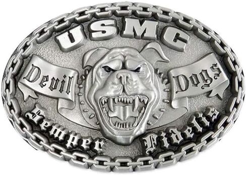 Indiana Metal Craft USMC Devil Dogs Pewter Buckle with Belt - MADE IN USA in Saudi Arabia