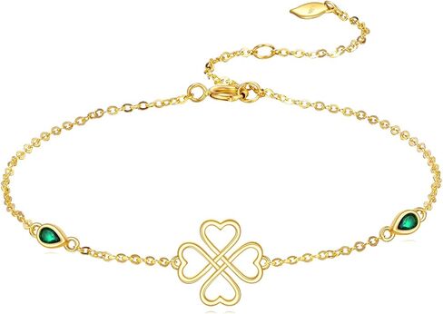 DOVRAN 14K Gold Celtic Knot Bracelet for Women Real Gold Emerald Link Chain Foot Bracelet Green Irish Jewelry Gifts for Mom Wife Girlfriend in Kuwait